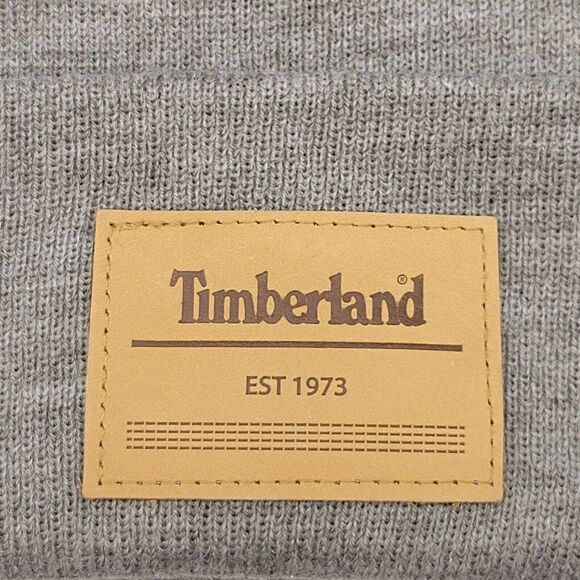 Timberland Unisex Adult Beanie Gray EST 1973 Leather Patch Cap OSFM - Picture 2 of 8